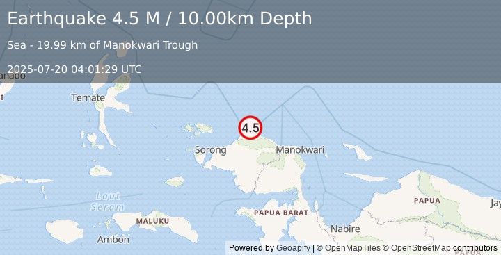 Earthquake West Papua Region, Indonesia (4.8 M) (2025-07-20 04:01:32 UTC)