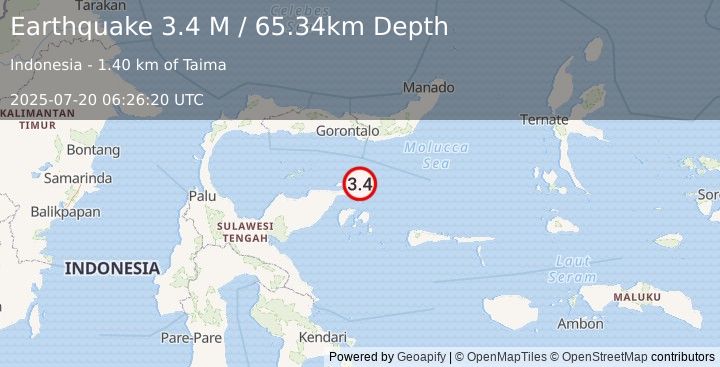 Earthquake Minahassa Peninsula, Sulawesi (3.4 M) (2025-07-20 06:26:20 UTC)