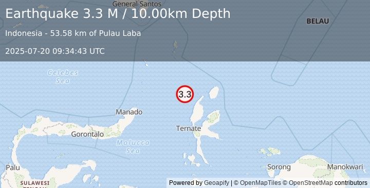 Earthquake Northern Molucca Sea (3.3 M) (2025-07-20 09:34:43 UTC)