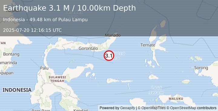 Earthquake Minahassa Peninsula, Sulawesi (3.1 M) (2025-07-20 12:16:15 UTC)