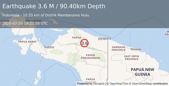 Earthquake West Papua, Indonesia (3.6 M) (2025-07-20 18:21:50 UTC)