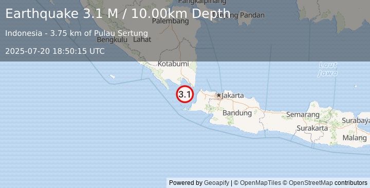 Earthquake Sunda Strait, Indonesia (3.1 M) (2025-07-20 18:50:15 UTC)