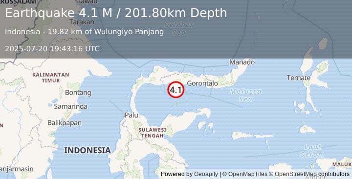 Earthquake Minahassa Peninsula, Sulawesi (4.1 M) (2025-07-20 19:43:16 UTC)
