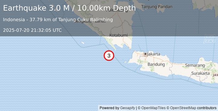 Earthquake Sunda Strait, Indonesia (3.1 M) (2025-07-20 21:32:03 UTC)