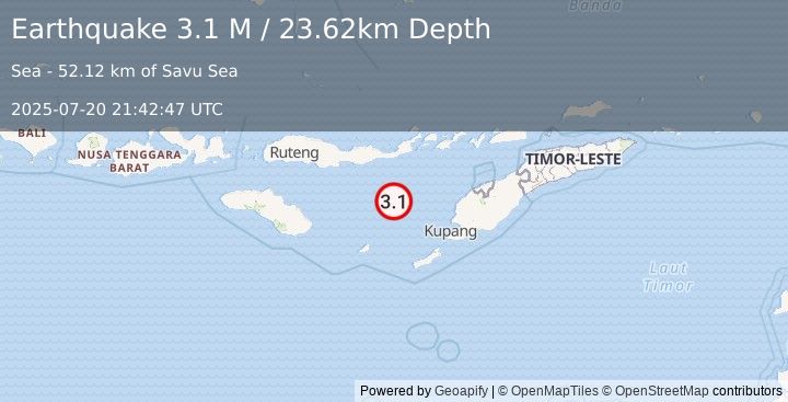 Earthquake Savu Sea (3.1 M) (2025-07-20 21:42:47 UTC)