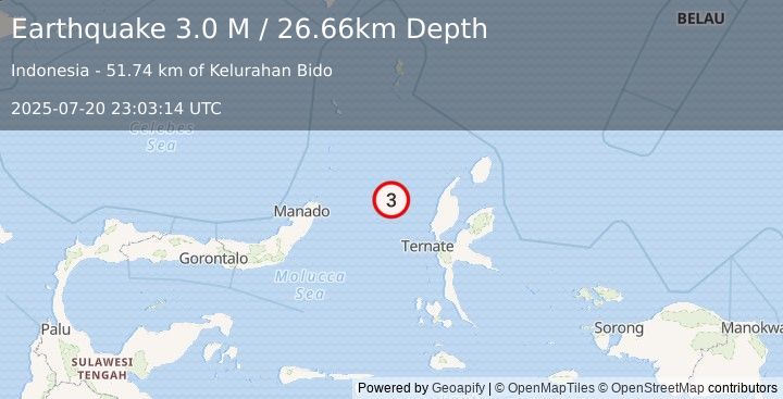 Earthquake Northern Molucca Sea (3.0 M) (2025-07-20 23:03:14 UTC)
