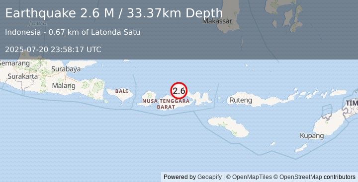 Earthquake Sumbawa Region, Indonesia (2.6 M) (2025-07-20 23:58:17 UTC)