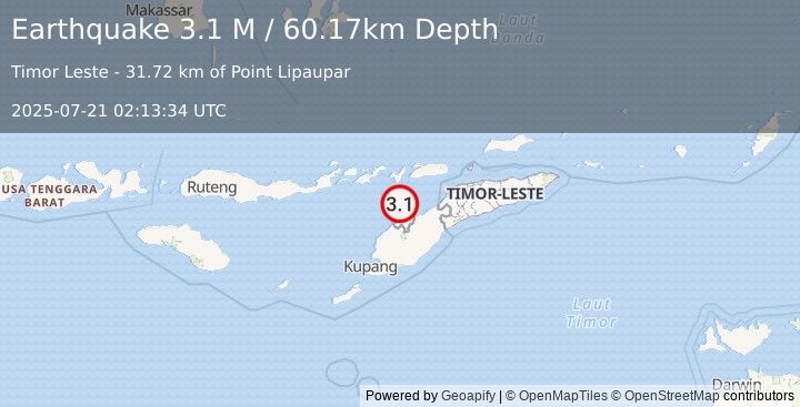 Earthquake Timor Region (3.1 M) (2025-07-21 02:13:34 UTC)