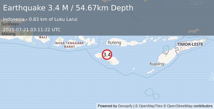 Earthquake Sumba Region, Indonesia (3.4 M) (2025-07-21 03:11:22 UTC)