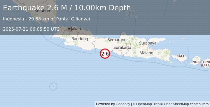Earthquake Java, Indonesia (2.7 M) (2025-07-21 06:05:49 UTC)