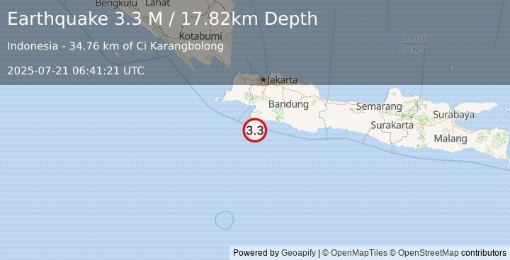 Earthquake Java, Indonesia (3.3 M) (2025-07-21 06:41:21 UTC)