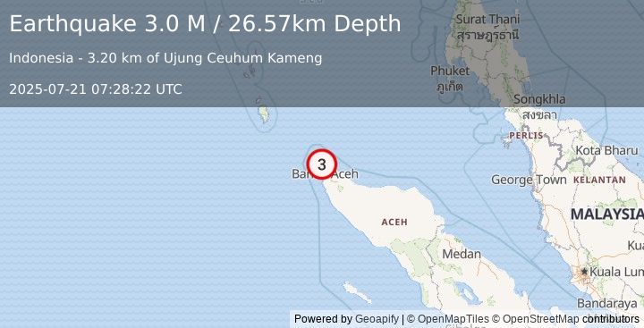 Earthquake Northern Sumatra, Indonesia (3.0 M) (2025-07-21 07:28:22 UTC)