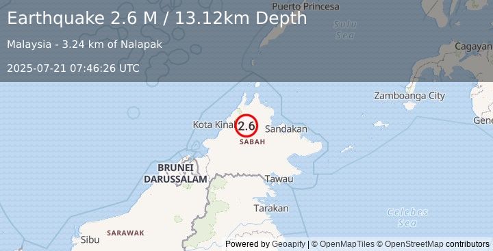 Earthquake Borneo (2.6 M) (2025-07-21 07:46:26 UTC)