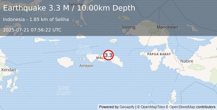 Earthquake Seram, Indonesia (3.2 M) (2025-07-21 07:56:21 UTC)