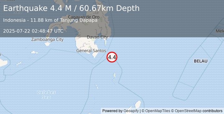 Earthquake Mindanao, Philippines (4.4 M) (2025-07-22 02:48:47 UTC)