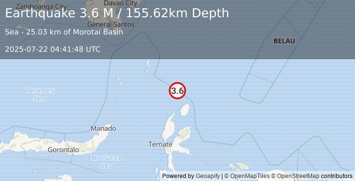 Earthquake North of Halmahera, Indonesia (3.8 M) (2025-07-22 04:41:49 UTC)