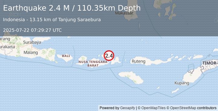 Earthquake Sumbawa Region, Indonesia (2.4 M) (2025-07-22 07:29:27 UTC)