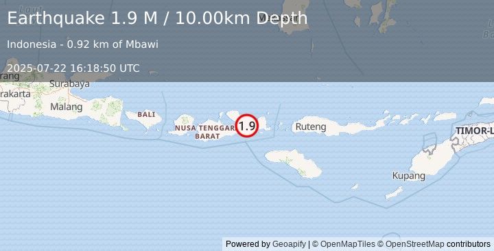 Earthquake Sumbawa Region, Indonesia (1.9 M) (2025-07-22 16:18:50 UTC)