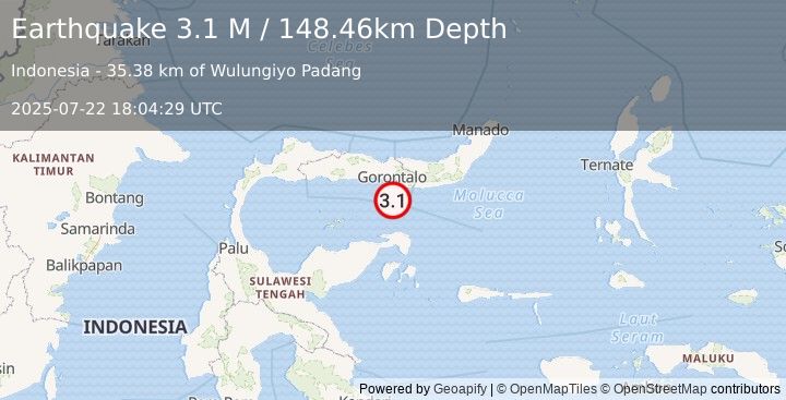 Earthquake Minahassa Peninsula, Sulawesi (3.1 M) (2025-07-22 18:04:29 UTC)