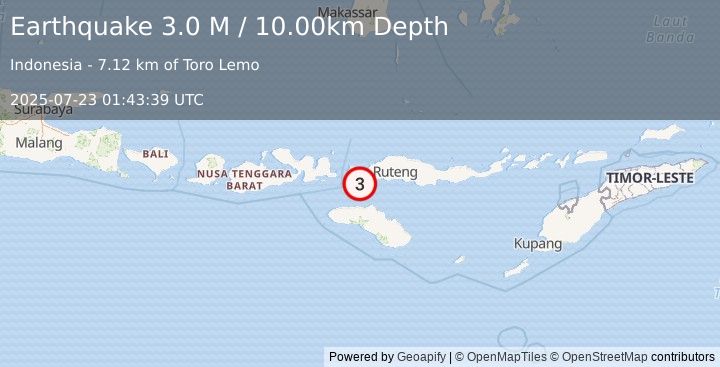 Earthquake Flores Region, Indonesia (3.0 M) (2025-07-23 01:43:39 UTC)