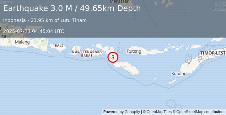 Earthquake Sumbawa Region, Indonesia (3.0 M) (2025-07-23 04:45:04 UTC)