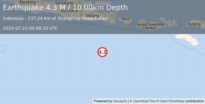 Earthquake South of Java, Indonesia (4.4 M) (2025-07-23 05:00:19 UTC)