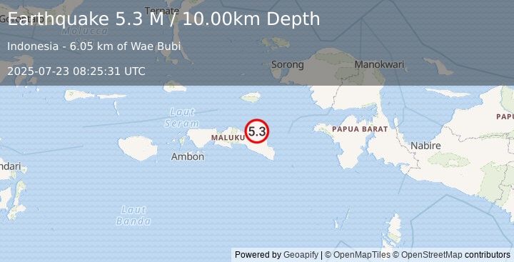 Earthquake Seram, Indonesia (5.0 M) (2025-07-23 08:25:30 UTC)