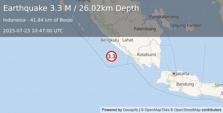 Earthquake Southern Sumatra, Indonesia (3.3 M) (2025-07-23 10:47:00 UTC)