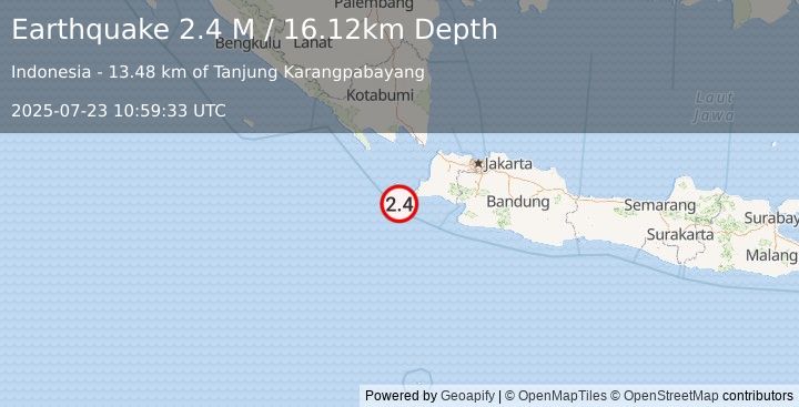Earthquake Sunda Strait, Indonesia (2.4 M) (2025-07-23 10:59:33 UTC)