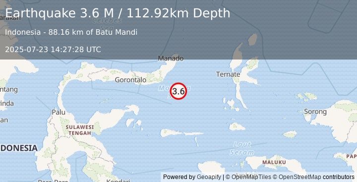 Earthquake Northern Molucca Sea (3.6 M) (2025-07-23 14:27:28 UTC)