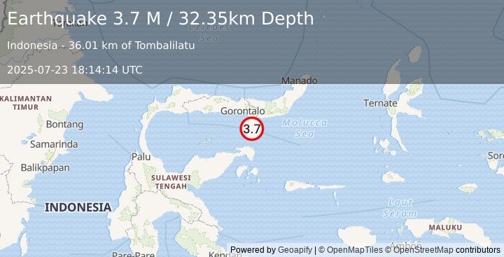 Earthquake Minahassa Peninsula, Sulawesi (3.7 M) (2025-07-23 18:14:14 UTC)