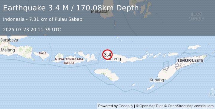 Earthquake Flores Region, Indonesia (3.4 M) (2025-07-23 20:11:39 UTC)