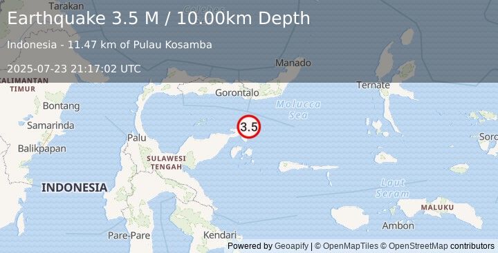 Earthquake Minahassa Peninsula, Sulawesi (3.5 M) (2025-07-23 21:17:02 UTC)