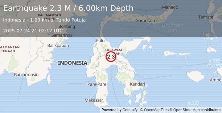 Earthquake Sulawesi, Indonesia (2.3 M) (2025-07-24 21:02:12 UTC)