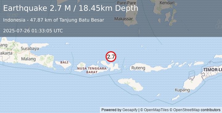Earthquake Flores Sea (2.7 M) (2025-07-26 01:33:05 UTC)