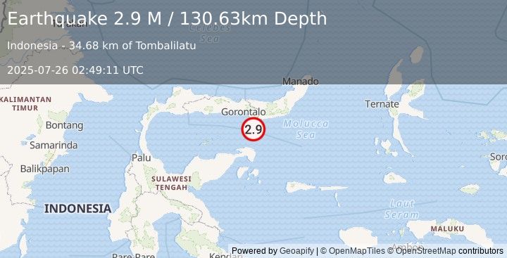 Earthquake Minahassa Peninsula, Sulawesi (2.9 M) (2025-07-26 02:49:11 UTC)
