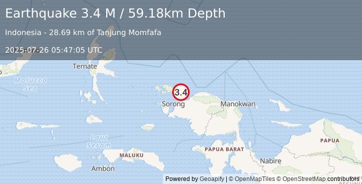 Earthquake West Papua Region, Indonesia (3.4 M) (2025-07-26 05:47:03 UTC)
