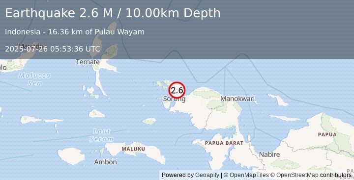 Earthquake West Papua Region, Indonesia (2.9 M) (2025-07-26 05:53:33 UTC)