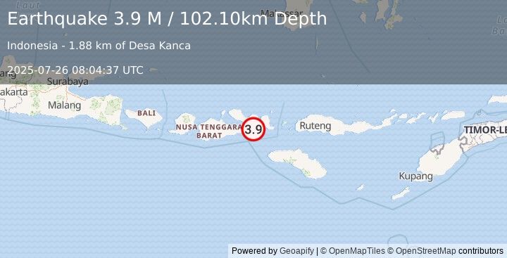 Earthquake Sumbawa Region, Indonesia (3.9 M) (2025-07-26 08:04:37 UTC)