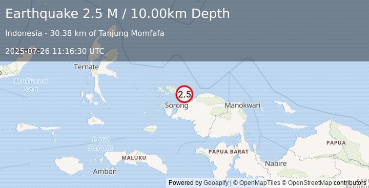 Earthquake West Papua Region, Indonesia (2.5 M) (2025-07-26 11:16:30 UTC)
