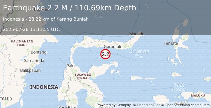 Earthquake Minahassa Peninsula, Sulawesi (2.2 M) (2025-07-26 13:11:55 UTC)
