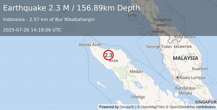 Earthquake Northern Sumatra, Indonesia (2.3 M) (2025-07-26 14:18:06 UTC)