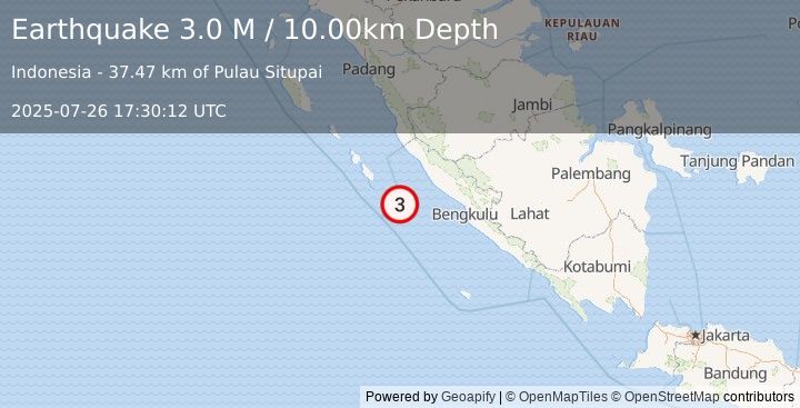 Earthquake Southern Sumatra, Indonesia (3.0 M) (2025-07-26 17:30:12 UTC)