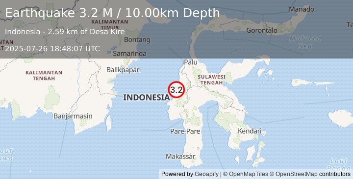 Earthquake Sulawesi, Indonesia (3.2 M) (2025-07-26 18:48:07 UTC)