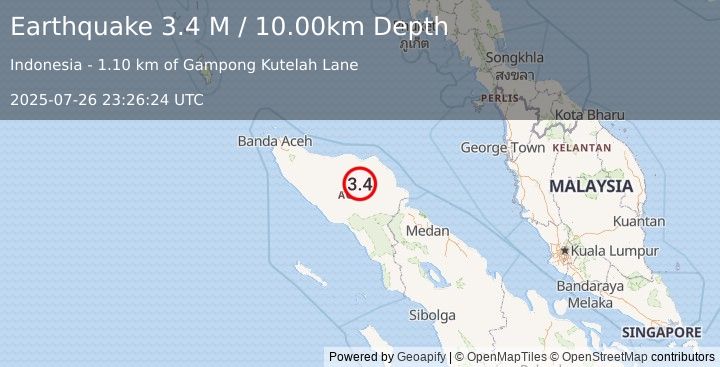 Earthquake Northern Sumatra, Indonesia (3.4 M) (2025-07-26 23:26:24 UTC)