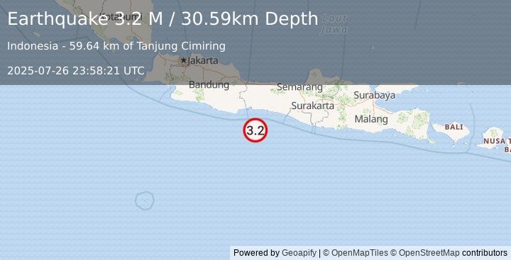 Earthquake Java, Indonesia (3.2 M) (2025-07-26 23:58:21 UTC)