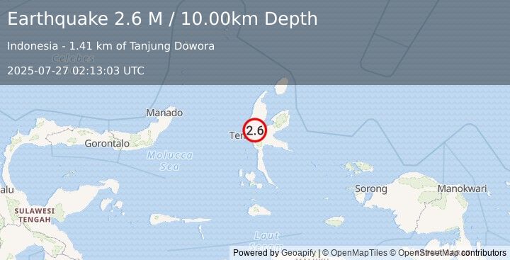 Earthquake Halmahera, Indonesia (2.6 M) (2025-07-27 02:13:03 UTC)