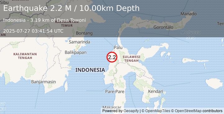 Earthquake Sulawesi, Indonesia (2.2 M) (2025-07-27 03:41:54 UTC)