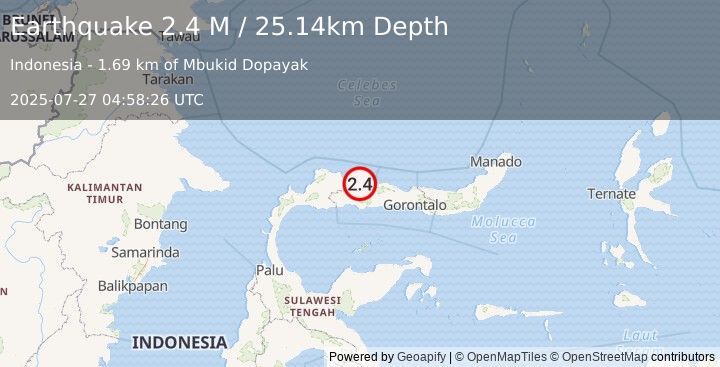 Earthquake Minahassa Peninsula, Sulawesi (2.4 M) (2025-07-27 04:58:26 UTC)