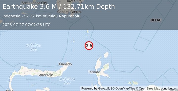 Earthquake Talaud Islands, Indonesia (3.6 M) (2025-07-27 07:02:26 UTC)